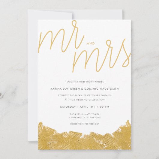 Modern Gold Brush Stroke Hochzeitseinladung Einladung (Vorderseite)
