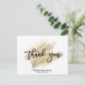 Modern Gold Brush Stroke Wedding Vielen Dank | FOT Postkarte (Stehend Vorderseite)