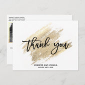 Modern Gold Brush Stroke Wedding Vielen Dank | FOT Postkarte (Vorne/Hinten)