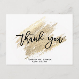 Modern Gold Brush Stroke Wedding Vielen Dank   FOT Postkarte