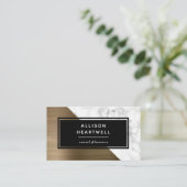 Modern Gold Brushed Metal White Marble Black Visitenkarte (Stehend Vorderseite)