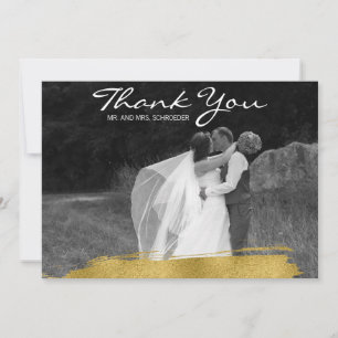 Modern Gold Brushstroke Wedding Danke Card