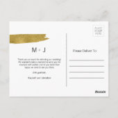 Modern Gold Brushstroke Wedding Danke Postcard Postkarte (Rückseite)