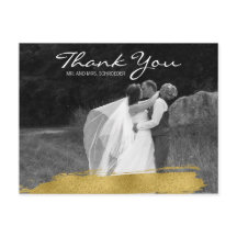Modern Gold Brushstroke Wedding Danke Postcard