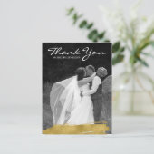 Modern Gold Brushstroke Wedding Danke Postcard Postkarte (Stehend Vorderseite)