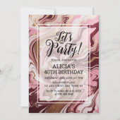 Modern Gold Burgund Pink Marble Fluid Birthday Einladung (Vorderseite)