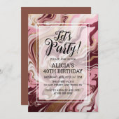 Modern Gold Burgund Pink Marble Fluid Birthday Einladung (Vorne/Hinten)