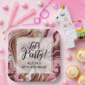 Modern Gold Burgund Pink Marble Fluid Birthday Pappteller (Party)