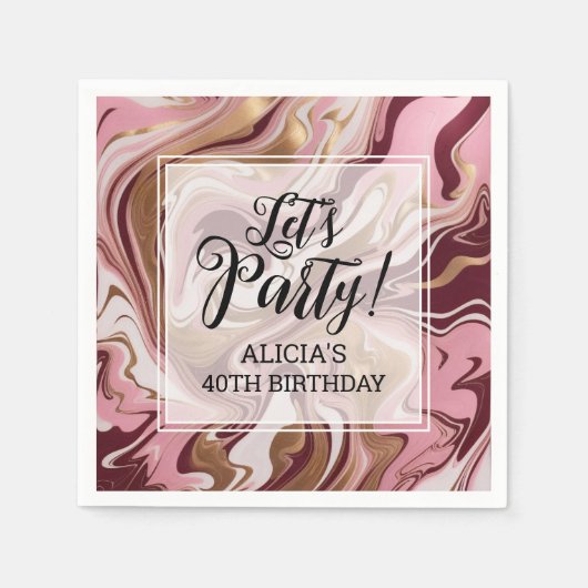 Modern Gold Burgund Pink Marble Fluid Birthday Serviette (Vorderseite)
