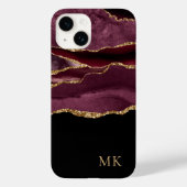 Modern Gold & Burgundy Marble Agate Monogram Case-Mate iPhone Hülle (Rückseite)