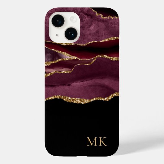 Modern Gold & Burgundy Marble Agate Monogram Case-Mate iPhone Hülle (Rückseite)