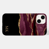 Modern Gold & Burgundy Marble Agate Monogram Case-Mate iPhone Hülle (Rückseite (Horizontal))