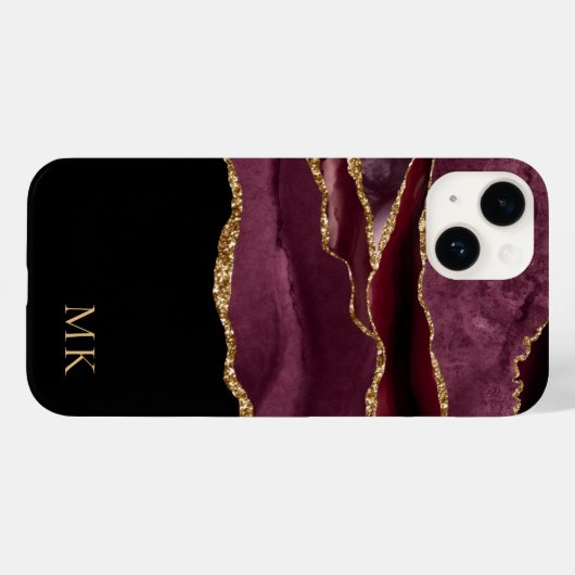 Modern Gold & Burgundy Marble Agate Monogram Case-Mate iPhone Hülle (Rückseite (Horizontal))