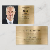 Modern Gold Business Logo Foto Visitenkarte (Vorne/Hinten)