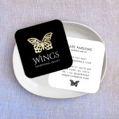 Modern Gold Butterfly Black Quadratische Visitenkarte
