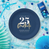 Modern Gold Calligraphy Blue Abschluss Pappteller (Party)