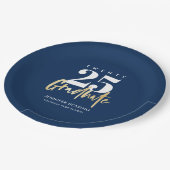 Modern Gold Calligraphy Blue Abschluss Pappteller (Schrägansicht)
