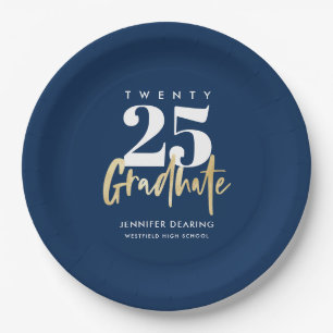 Modern Gold Calligraphy Blue Abschluss Pappteller