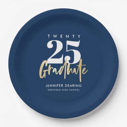 Modern Gold Calligraphy Blue Abschluss Pappteller (Vorderseite)