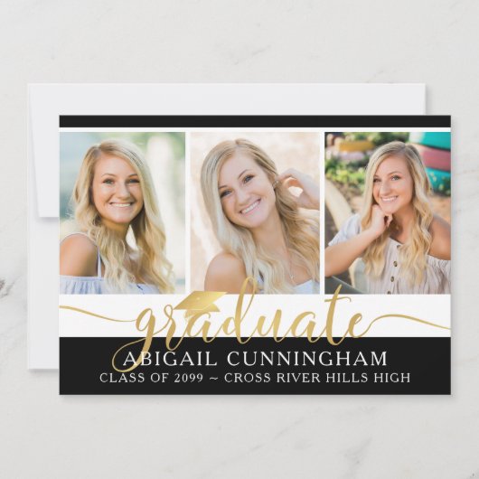 Modern Gold Calligraphy Script 4 Foto Abschluss Ankündigung (Vorderseite)