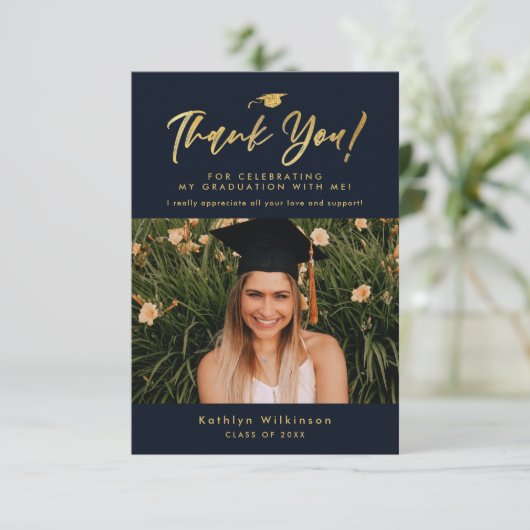 Modern Gold Calligraphy Simple GRAD Dankeschön Kar Einladung (Stehend Vorderseite)