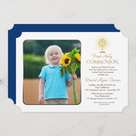 Modern Gold Chalice Foto Junge 1. Heilige Kommune Einladung (Vorne/Hinten)