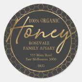 Modern Gold Charcoal Honeycomb Honey Apiary Label Runder Aufkleber (Vorderseite)