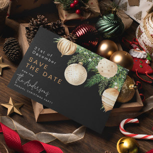 Modern Gold Christmas Bauble Save the Date Feiertagspostkarte