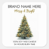 Modern Gold Christmas Tree Candle Label Quadratischer Aufkleber (Vorderseite)