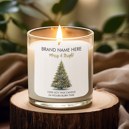 Modern Gold Christmas Tree Candle Label Quadratischer Aufkleber