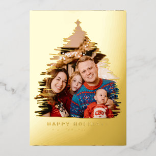 Modern Gold Christmas Tree Frame Foto Folien Feiertagskarte
