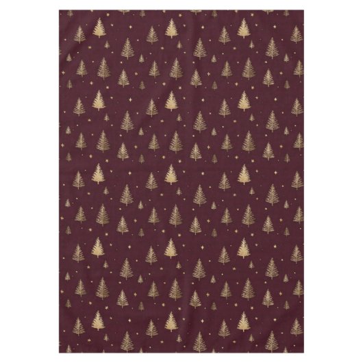 Modern Gold Christmas trees pattern on burgundy Tischdecke (Vorderseite)