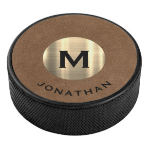 Modern Gold Classic Monogram Name Eishockey Puck