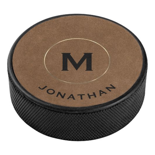 Modern Gold Classic Monogram Name Eishockey Puck (3/4)
