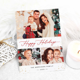 Modern Gold Confetti Happy Holidays Script 3 Foto Feiertagskarte