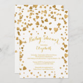 Modern Gold Confetti Hearts Babydusche Einladung (Vorne/Hinten)