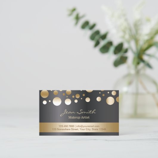 Modern Gold Confetti Makeup Artist Beauty Salon Visitenkarte (Stehend Vorderseite)