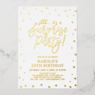 Modern Gold Confetti Überraschung Geburtstagsparty Folieneinladung