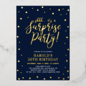Modern Gold Confetti Überraschung Geburtstagsparty Folieneinladung (Vorderseite)