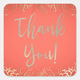 Modern Gold Coral Orange Eleganter Strand Hochzeit Quadratischer Aufkleber