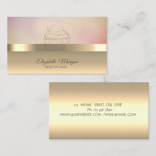 Modern Gold Cupcake Erdbeeren Bäckerei Visitenkarte (Vorne/Hinten)