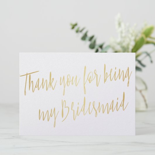 Modern Gold "Danke, dass du meine Brautjungfrau bi Dankeskarte (Stehend Vorderseite)