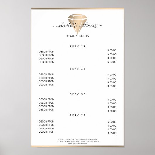Modern Gold Diamond Price List Poster (Vorne)