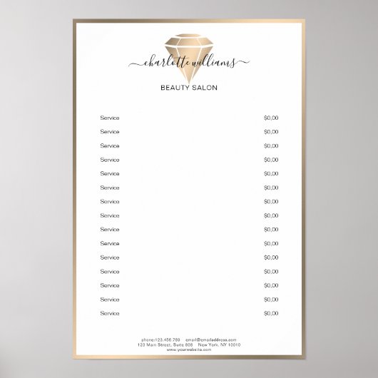 Modern Gold Diamond Price List Poster (Vorne)