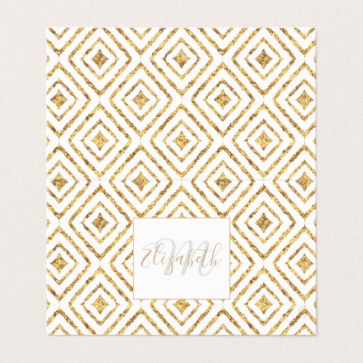 Modern Gold Diamond Shapes Doodles Stamm Ikat Visitenkarten (Außenseite Aufgefaltet)