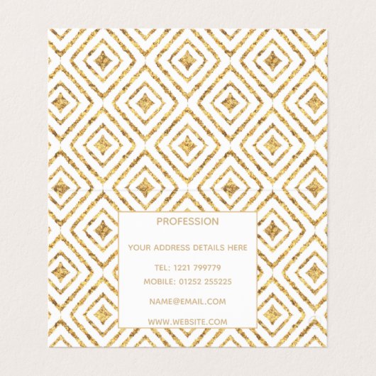 Modern Gold Diamond Shapes Doodles Stamm Ikat Visitenkarten (Innenseite Aufgefaltet)