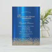 Modern Gold Diamonds Blue Metallic Quinceañera Einladung (Stehend Vorderseite)