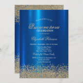 Modern Gold Diamonds Blue Metallic Quinceañera Einladung (Vorne/Hinten)