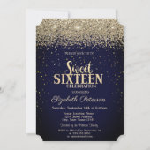 Modern Gold Diamonds Confetti Blue Sweet 16 Einladung (Vorderseite)