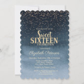 Modern Gold Diamonds Confetti Navy Blue Sweet 16 Einladung (Vorderseite)